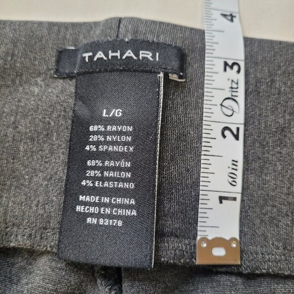Tahari Size L Charcoal Heathered Ponte Pants Women Leggings Pull-On Wide Waist - Picture 3 of 7